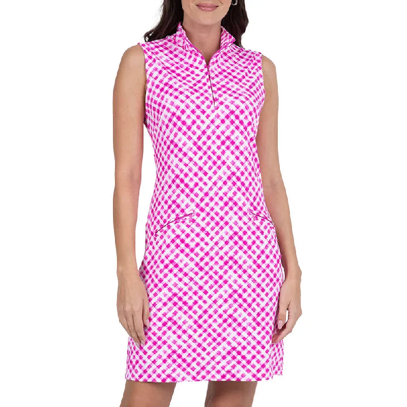 IBKUL Gingham Check Sleeveless Zip Mock Dress - Hot Pink/White Dapper Men's 1920S