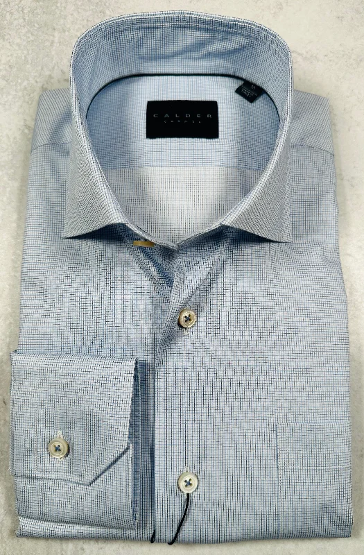 Calder Carmel Luxury 120'S Twill Micro Check Sport Shirt in Sky Blue Business