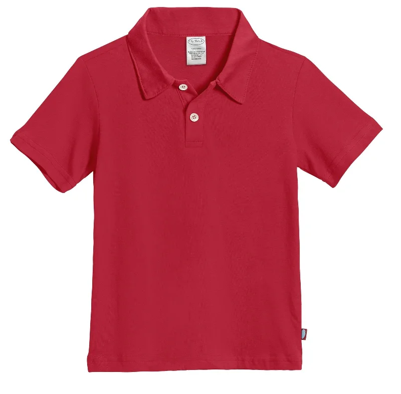 Boys Soft Cotton Jersey 2-Button Short Sleeve Polo Shirt | Uniform Red Athletic Men's Compression