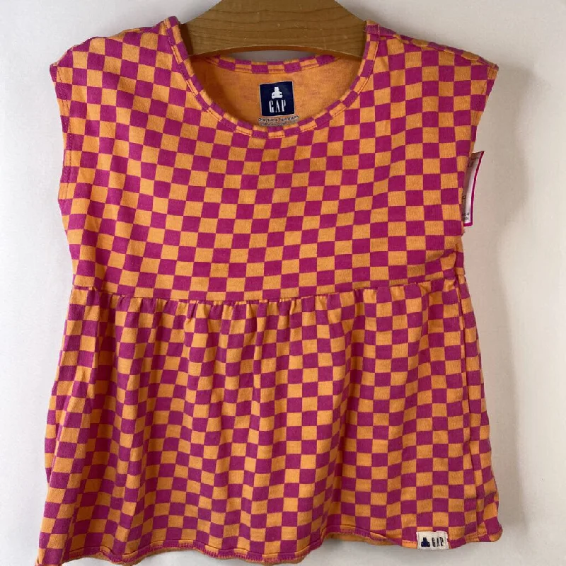 Size 5: Gap Pink/Orange Checkered Cap Sleeve Shirt Traditional Men's Country