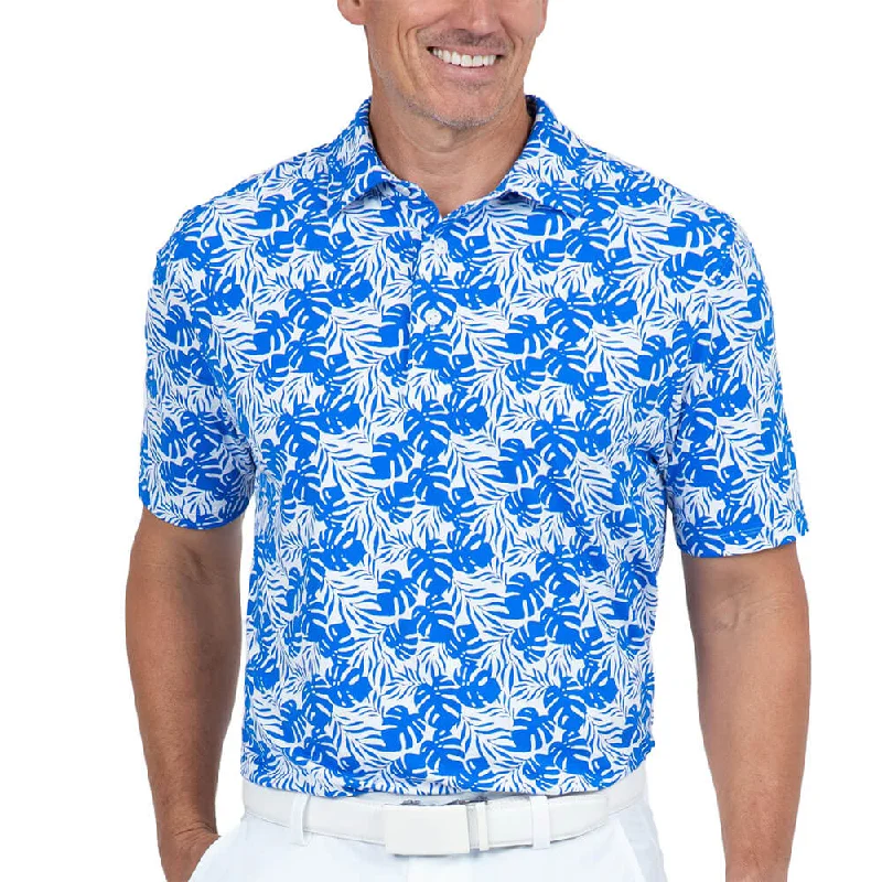 IBKUL Mens Tropical Polo Shirt - White/Royal Masculine Men's Thick