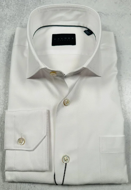 Calder Carmel Luxury 100'S 2Ply Twill Solid Sport Shirt in White Practical Men's Multi