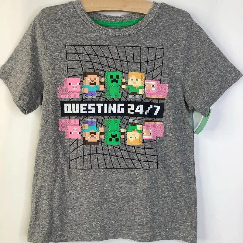 Size 6-7: Minecraft Grey "Questing 24/7" T-Shirt Trendy Men's Oversized