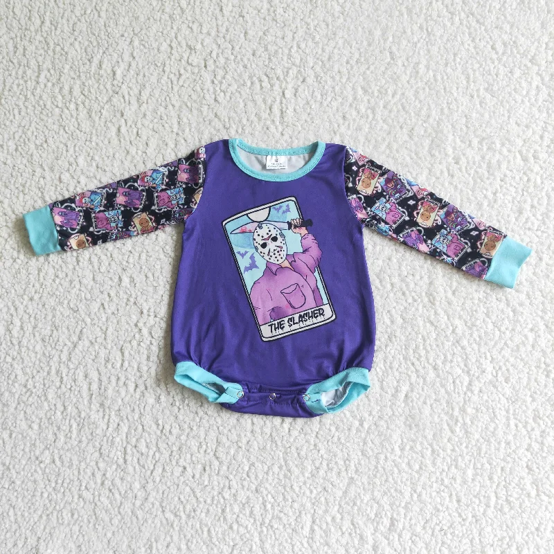 LR0080 Halloween Purple Ghost Cartoon Girls Long Sleeve Romper Unique Men's Patch