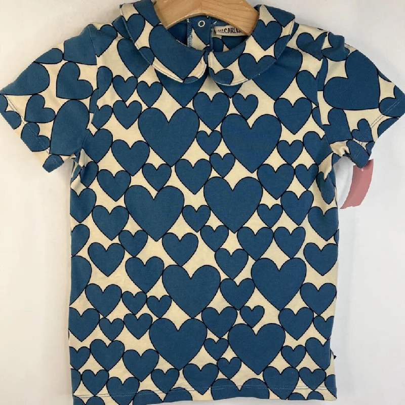 Size 7-8: Carlijnq Creme/Blue Hearts Short Sleeve Shirt Athletic Men's High