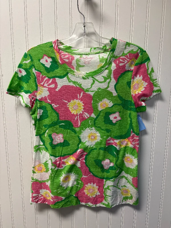 Top Short Sleeve Designer By Lilly Pulitzer In Green & Pink, Size: M Refined Men's European