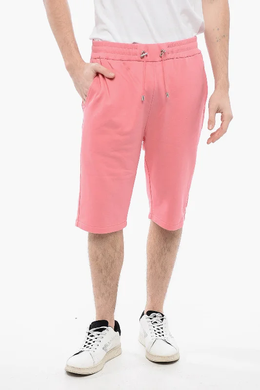 Balmain Brushed Cotton Shorts With Flocked Logo Sporty Men's Athleisure 