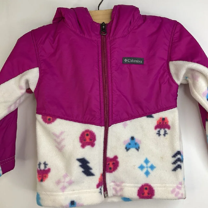 Size 18-24m: Columbia Magenta & White Forest Animals Fleece Hooded Coat Sporty Men's Athleisure 