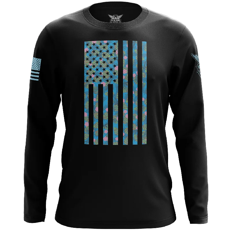 Tropical American Flag Long Sleeve Shirt Casual Men's Japanese 