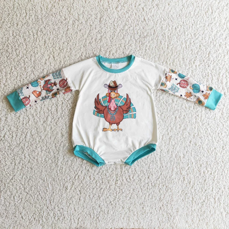 LR0170 Thanksgiving Turkey Blue Cartoon Girls Long Sleeve Romper Practical Men's Multi