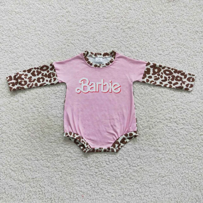 LR0575  Pink  B Cartoon Leopard   Girls Long Sleeve Romper Dynamic Men's High