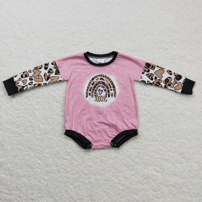 LR0220 Love Rainbow Black Pink Bleach Leopard Girls Long Sleeve Romper Masculine Men's 