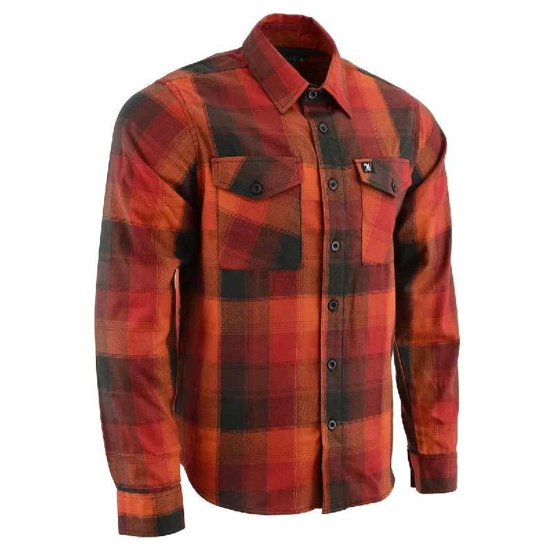 Milwaukee Leather Men's Flannel Plaid Shirt Orange with Red and Black Long Sleeve Cotton Button Down Shirt MNG11641 Relaxed Men's Australian 