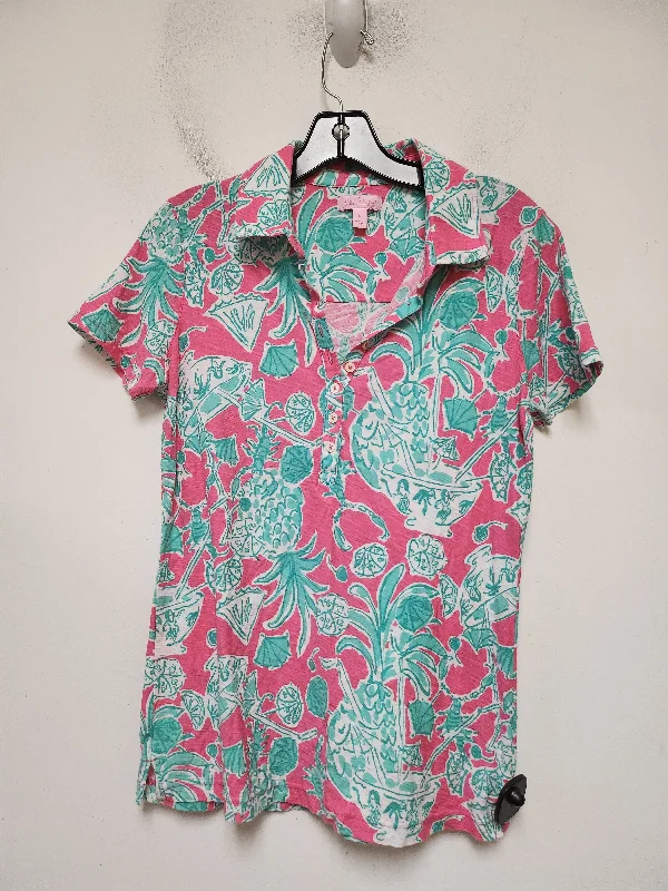 Top Short Sleeve Designer By Lilly Pulitzer In Green & Pink, Size: L Laid