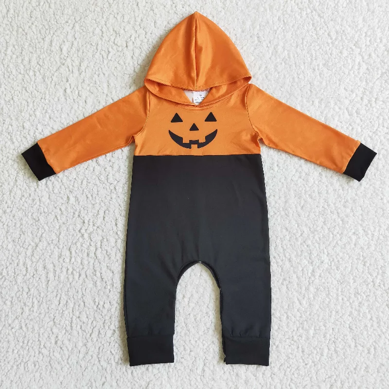 BLP0061 Halloween Pumpkin Orange Black Boys Long Sleeve Romper Hoodies Confident Men's High