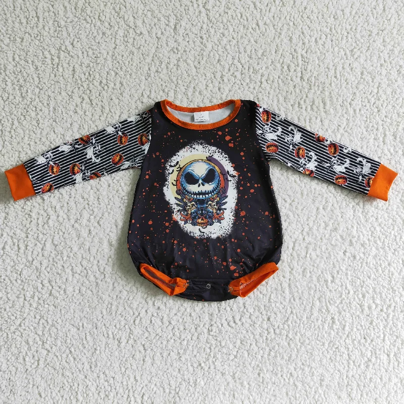 LR0144 Halloween Orange Black Skull Ghost Cartoon Girls Long Sleeve Romper Classic Men's Pin