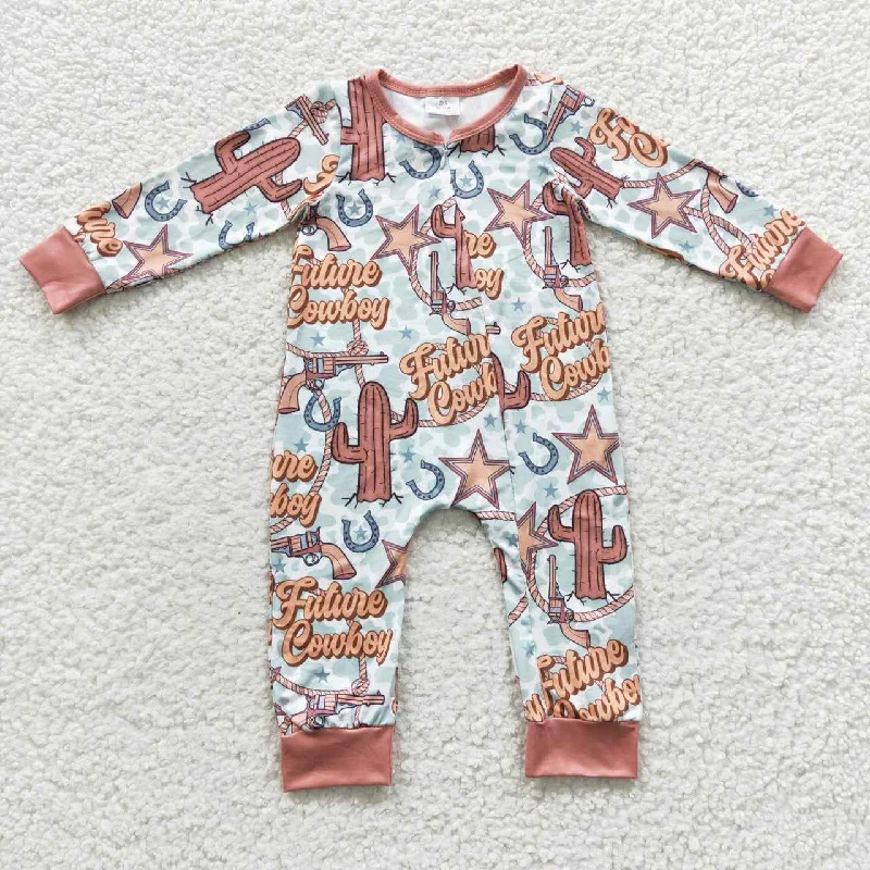 LR0307 Future Cowboy  Zipper Girls Long Sleeve Romper Tailored