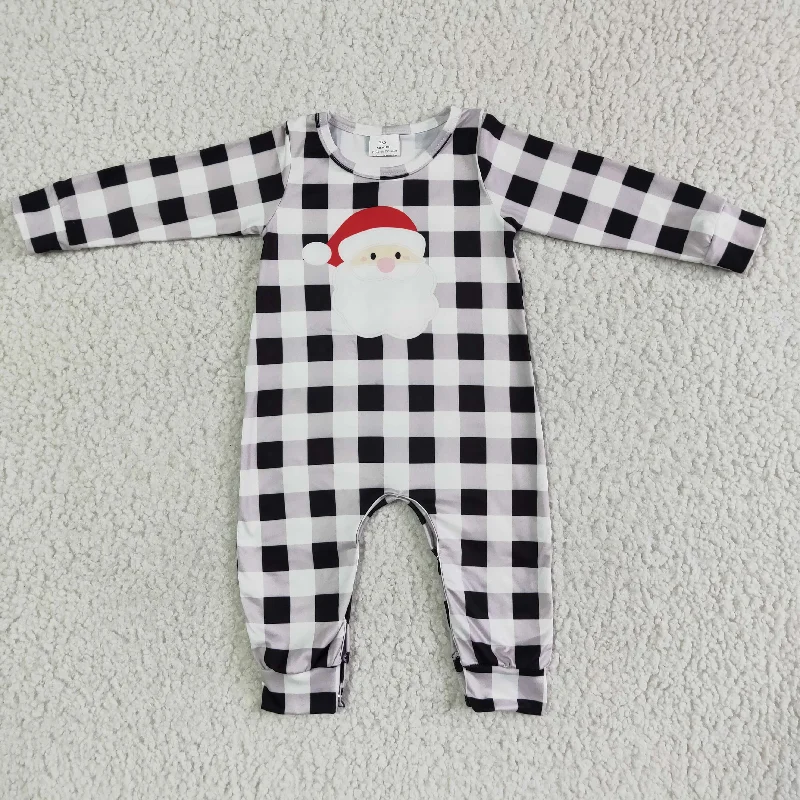 Clearance 6 A19-25 Christmas Santa Blue Plaid Boys Long Sleeve Romper Dapper Men's 1920S