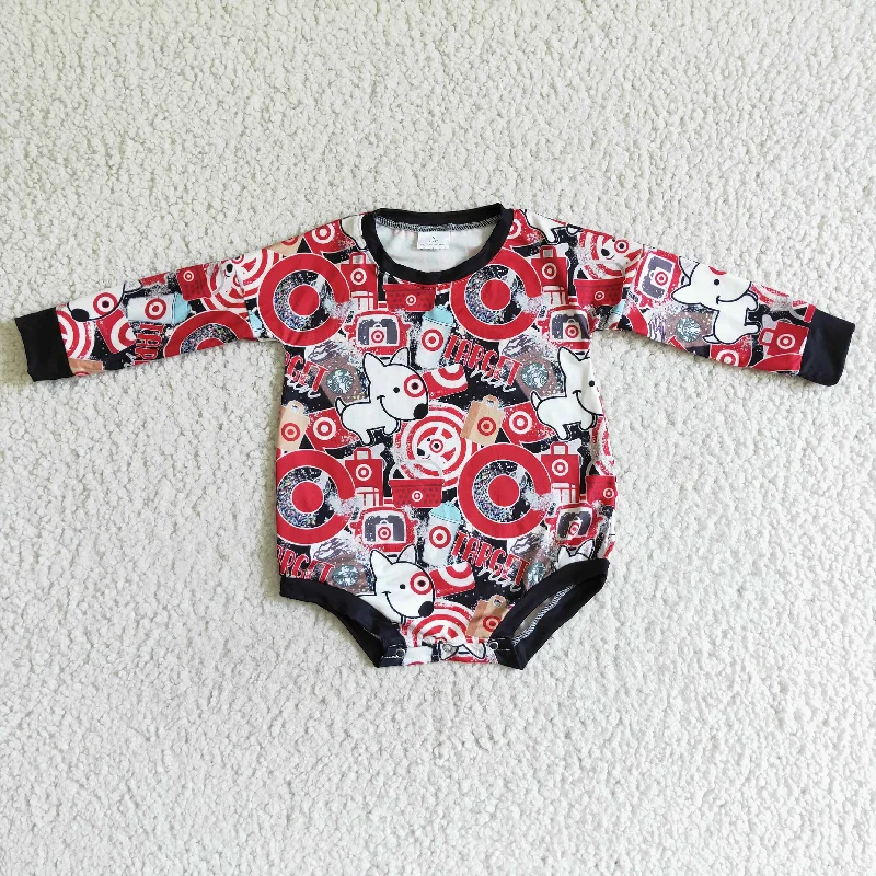 LR0050 Dog Red Circle Target Cartoon Girls Long Sleeve Romper Rugged Men's Outdoor 