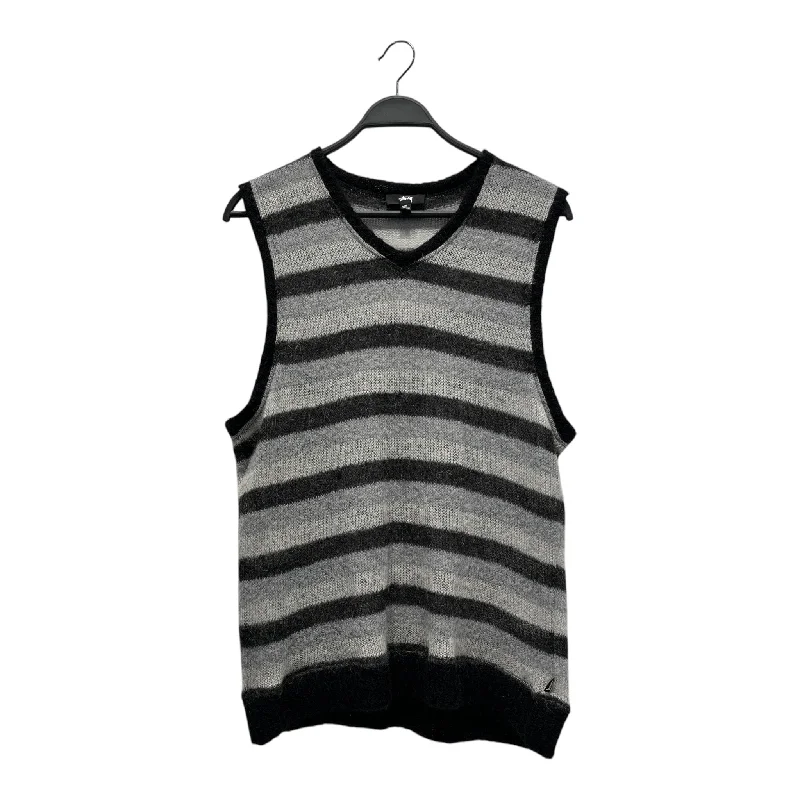 STUSSY/Knitted Vest/M/Stripe/Cotton/BLK/ Elegant Men's Cashmere