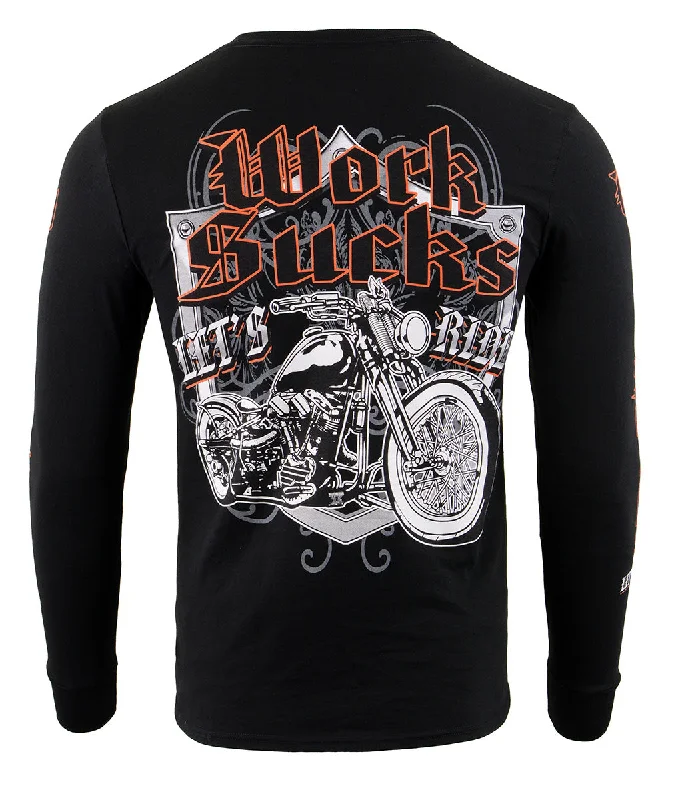 Biker Clothing Co. BCC117004 Men's Black 'Work Sucks, Let's Ride ' Long Sleeve T-Shirt Refined Men's European