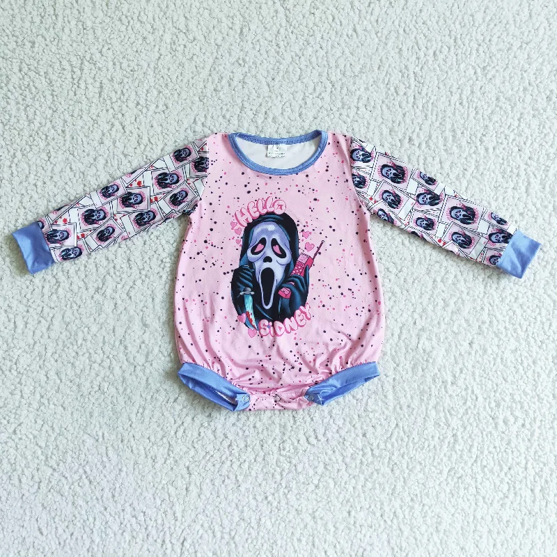 LR0086 Halloween Purple Pink Ghost Cartoon Girls Long Sleeve Romper Business