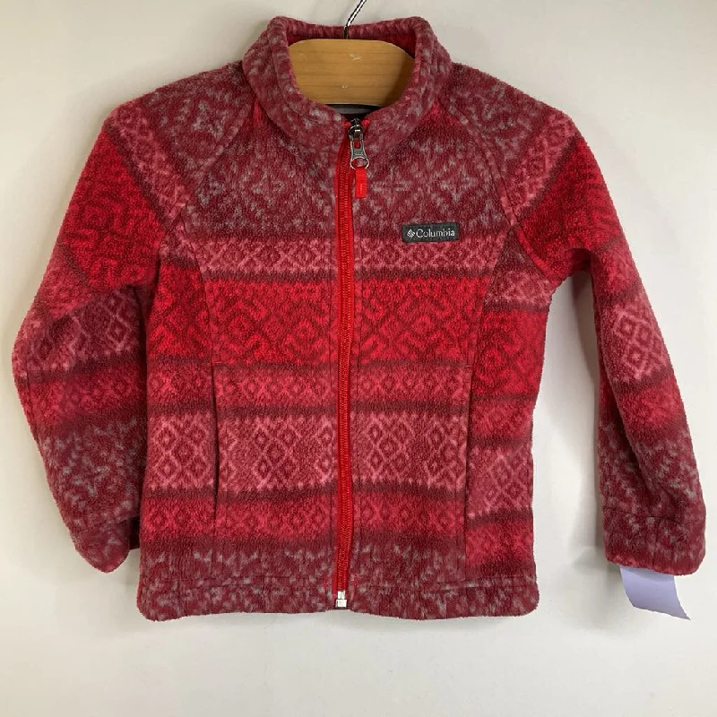 Size 3: Columbia Red Rhombus Patterned Zip-Up Fleece Coat Gym