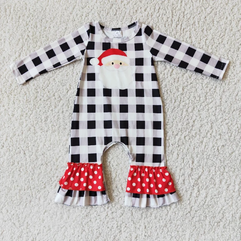 Clearance 6 A15-5 Christmas Santa Red Blue Plaid Ruffles Girls Long Sleeve Romper Streetwear Style