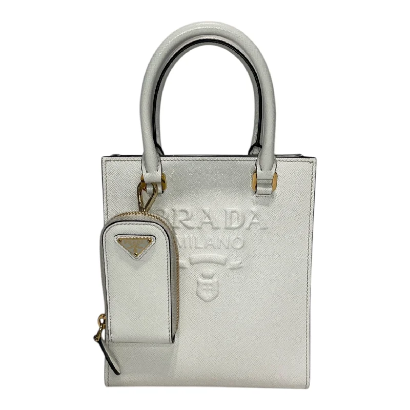 PRADA/Cross Body Bag/FREE/Leather/WHT/triangle tote embossed Artistic Men's Hand