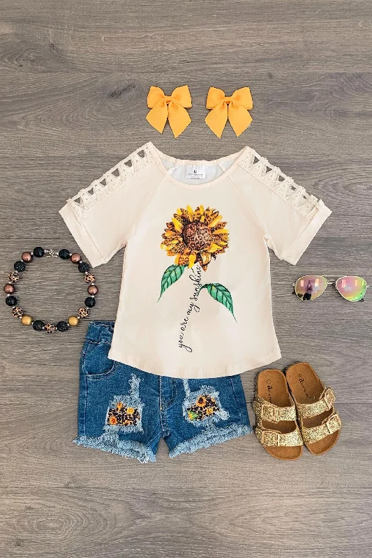 "You Are My Sunshine" Crochet Denim Short Set Stylish Men's Tropical 