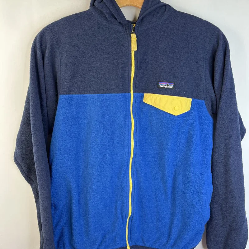 Size 14: Patagonia Blue Yellow Zip-Up Hooded Fleece Jacket Sleek Men's Metallic