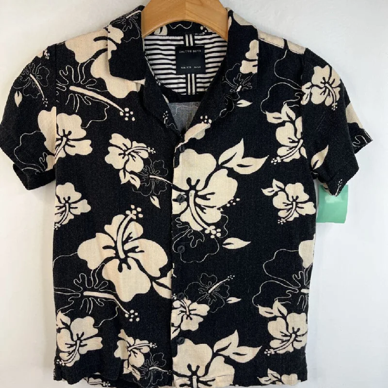 Size 9-10: Cactus Boys White/Black Floral Pattern Button-Up T-Shirt Edgy Men's Punk