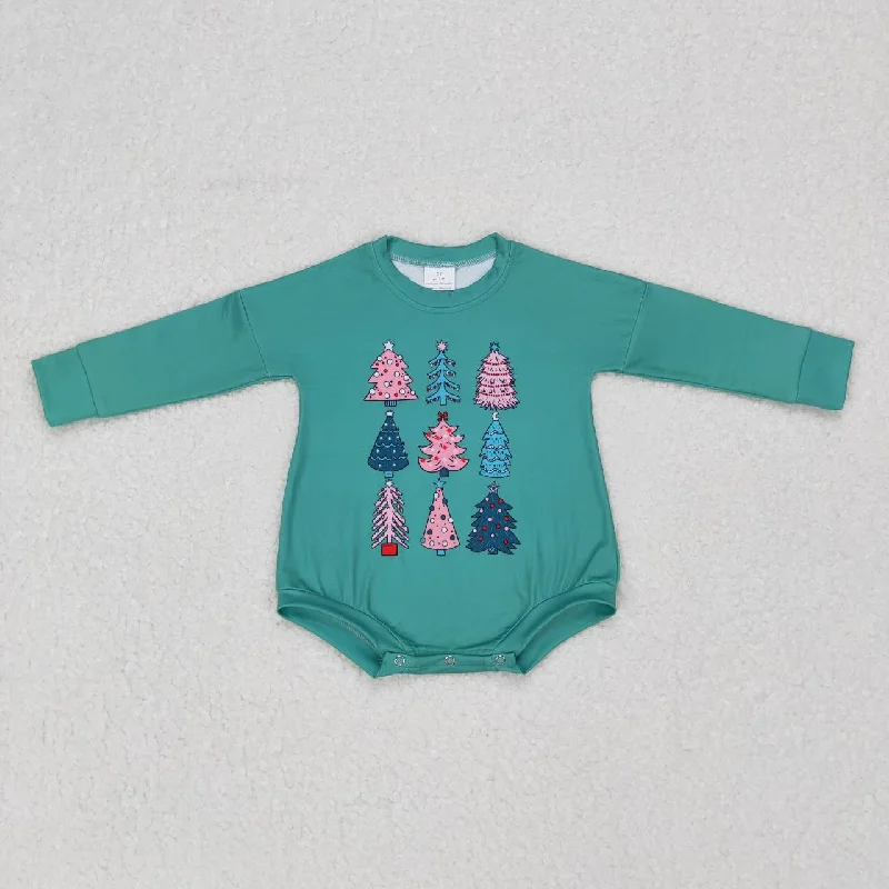 LR0701  Christmas Tree Blue Girls Long Sleeve Romper Casual Men's Short