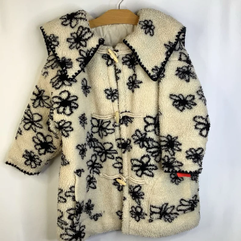 Size 6: Throwing Tiny Fits Creme Black Floral Fuzzy Coat Stylish Men's Tropical 