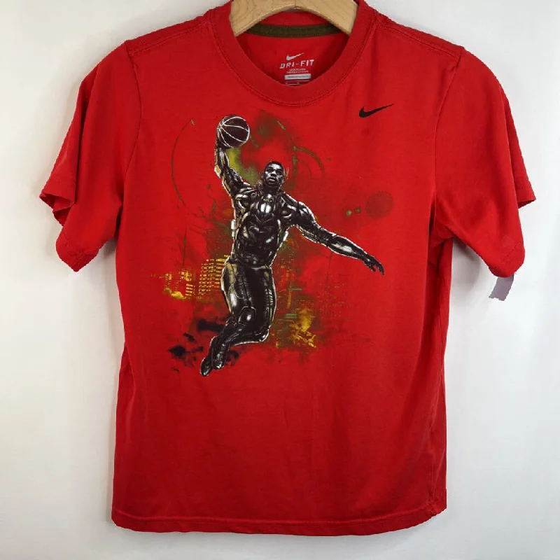 Size 10-12: Nike Red Basket Ball Player Print T-Shirt Masculine Men's Thick