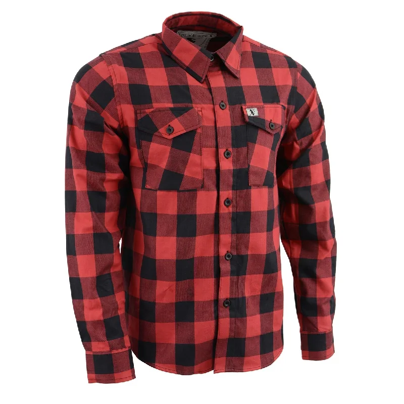 Milwaukee Leather Men's Flannel Plaid Shirt Black and Red Long Sleeve Cotton Button Down Shirt MNG11631 Modern Men's 