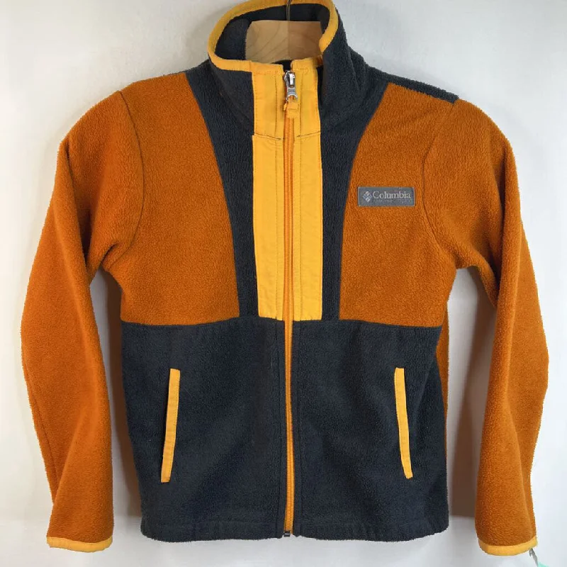 Size 8: Columbia 2 Tone Orange/Black Zip-Up Fleece Coat Relaxed Men's Beach