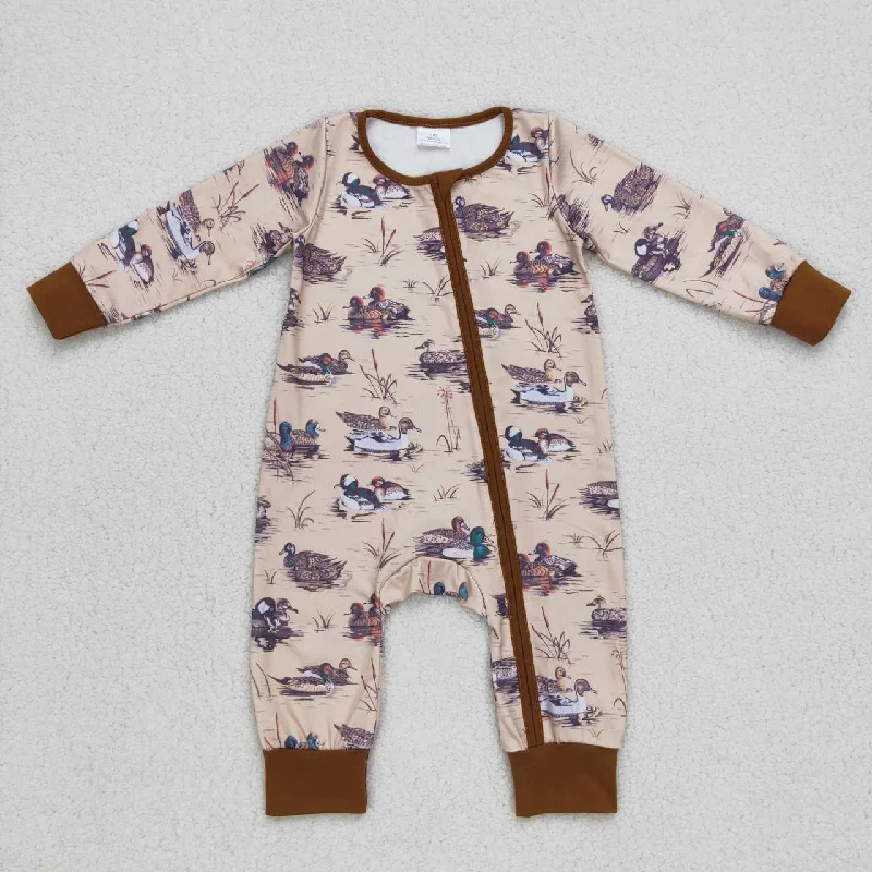 LR0667  Brown Duck  Zipper Girls Long Sleeve Romper Traditional Men's Country