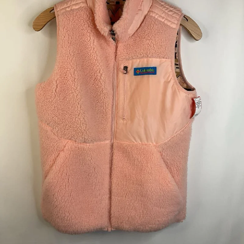 Size 14-16: Columbia Light Pink/Brown Patterned Fuzzy/Puffer Zip-Up Vest Confident Men's Power