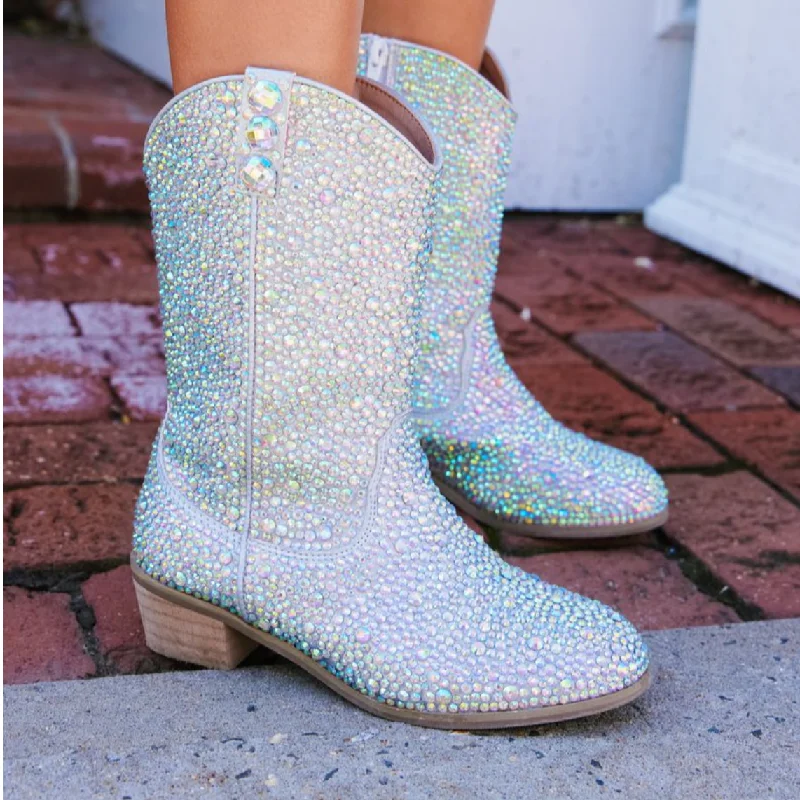 Silver Crystal Cowgirl Boots Monochromatic All