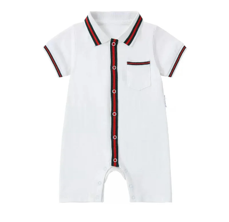 Boys White Cotton Romper Refined Men's Classic 