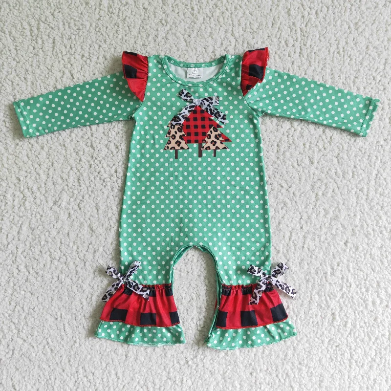 6 A1-26-2 Christmas Tree Green Dots Girls Long Sleeve Romper Refined Men's European