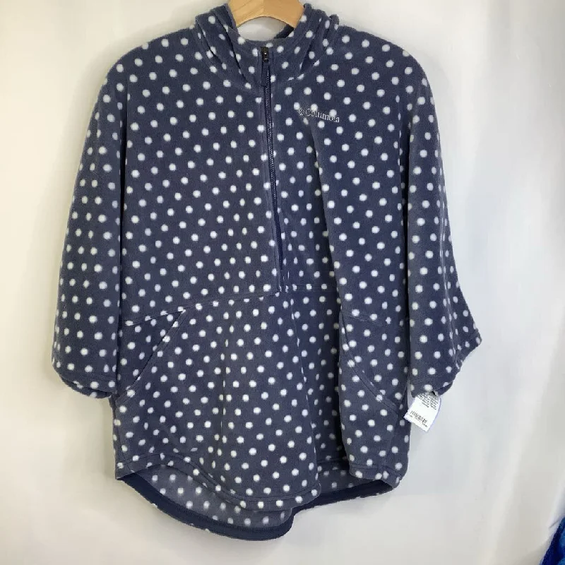 Size 14-16: Columbia Faded Blue/White Polka Dots Zip-Up Short Sleeve Fleece Hoodie Elegant Men's Formal 