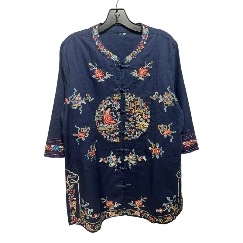 Embroidered Tunic 3/4 Sleeve Unbranded In Blue, Size: L Organic