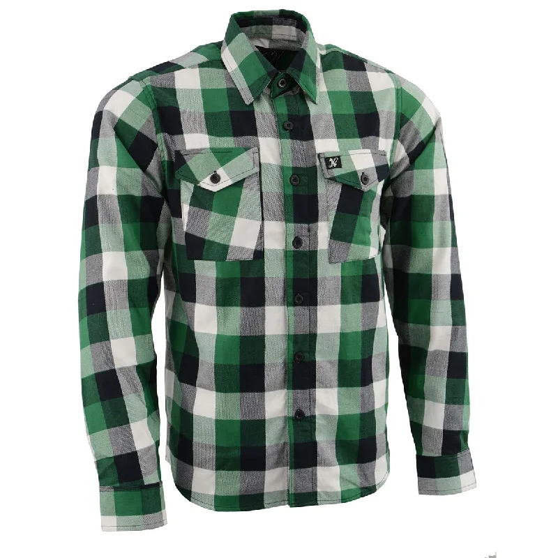 Milwaukee Leather Men's Flannel Plaid Shirt Green and White Long Sleeve Cotton Button Down Shirt MNG11636 Minimalist Men's Casual 