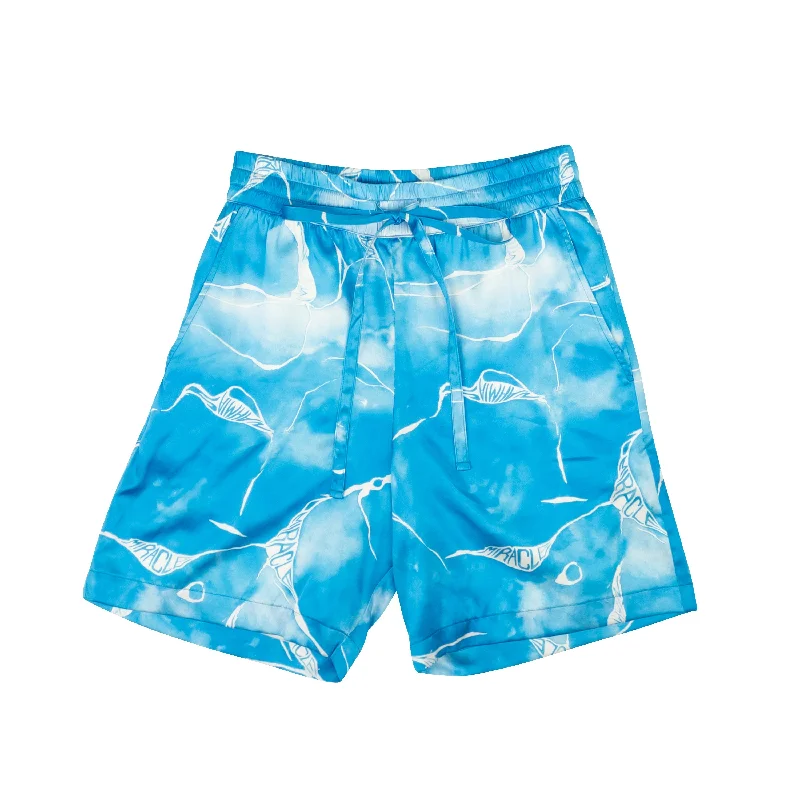 Blue Silk Tie Dye Printed Shorts Gym