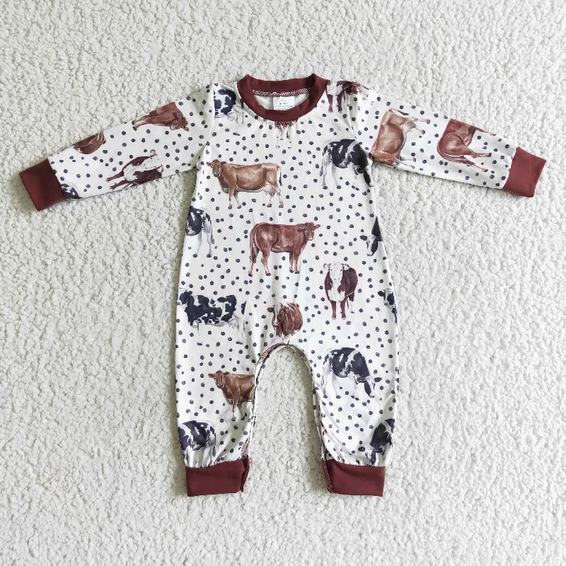 LR0058 Red Dots Cows Boys Long Sleeve Romper Streetwear Style