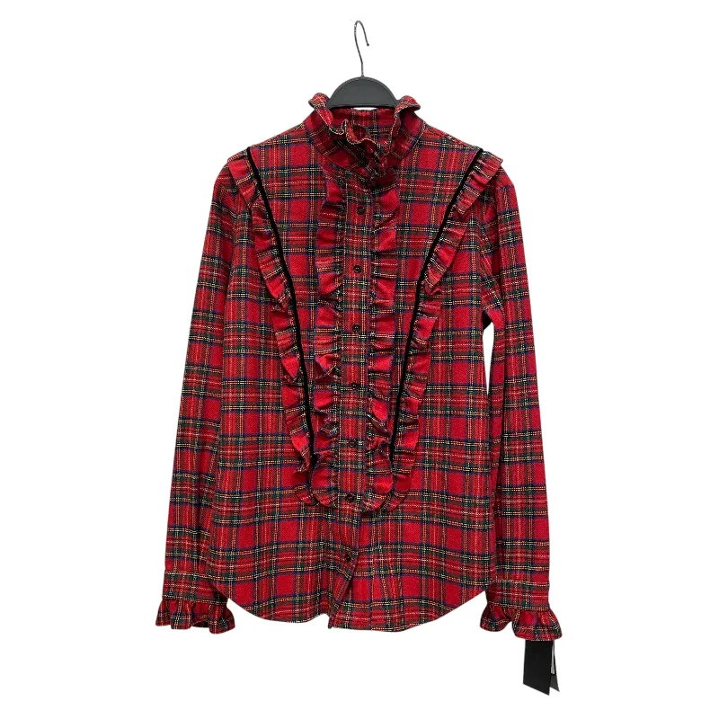 SAINT LAURENT/LS Shirt/L/Plaid/Wool/RED/RUFFLED COLLAR Relaxed Men's Beach