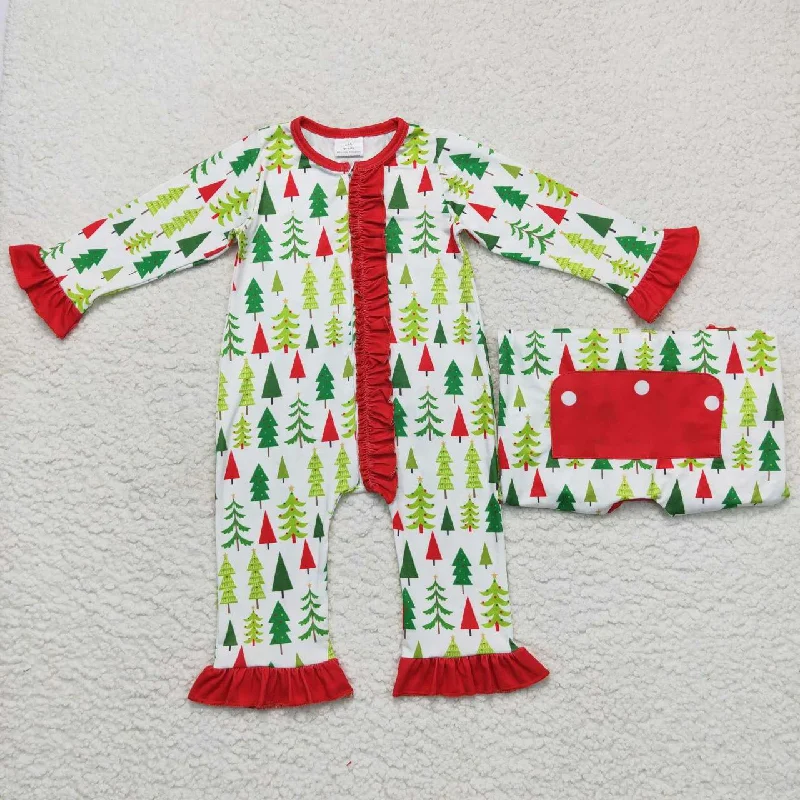 LR0626 Christmas Red Green Tree   Zipper Girls Long Sleeve Romper Dynamic Men's Moto