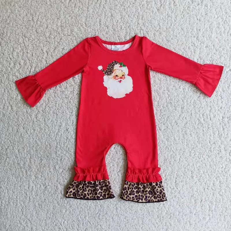 Clearance 6 A10-4 Santa Leopard Red Christmas Girls Long Sleeve Romper Hip Men's Retro